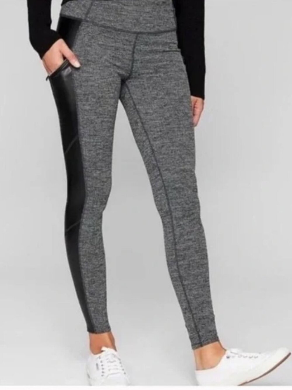 Athleta Herringbone Luxe Metro Drifter Leggings (S) Gray Black Pants High Rise